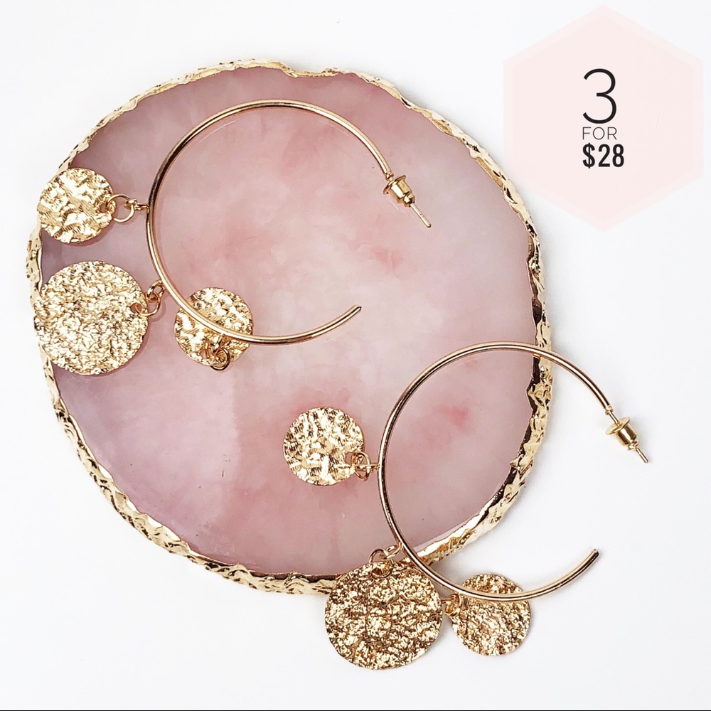 Coin hoop gold earrings